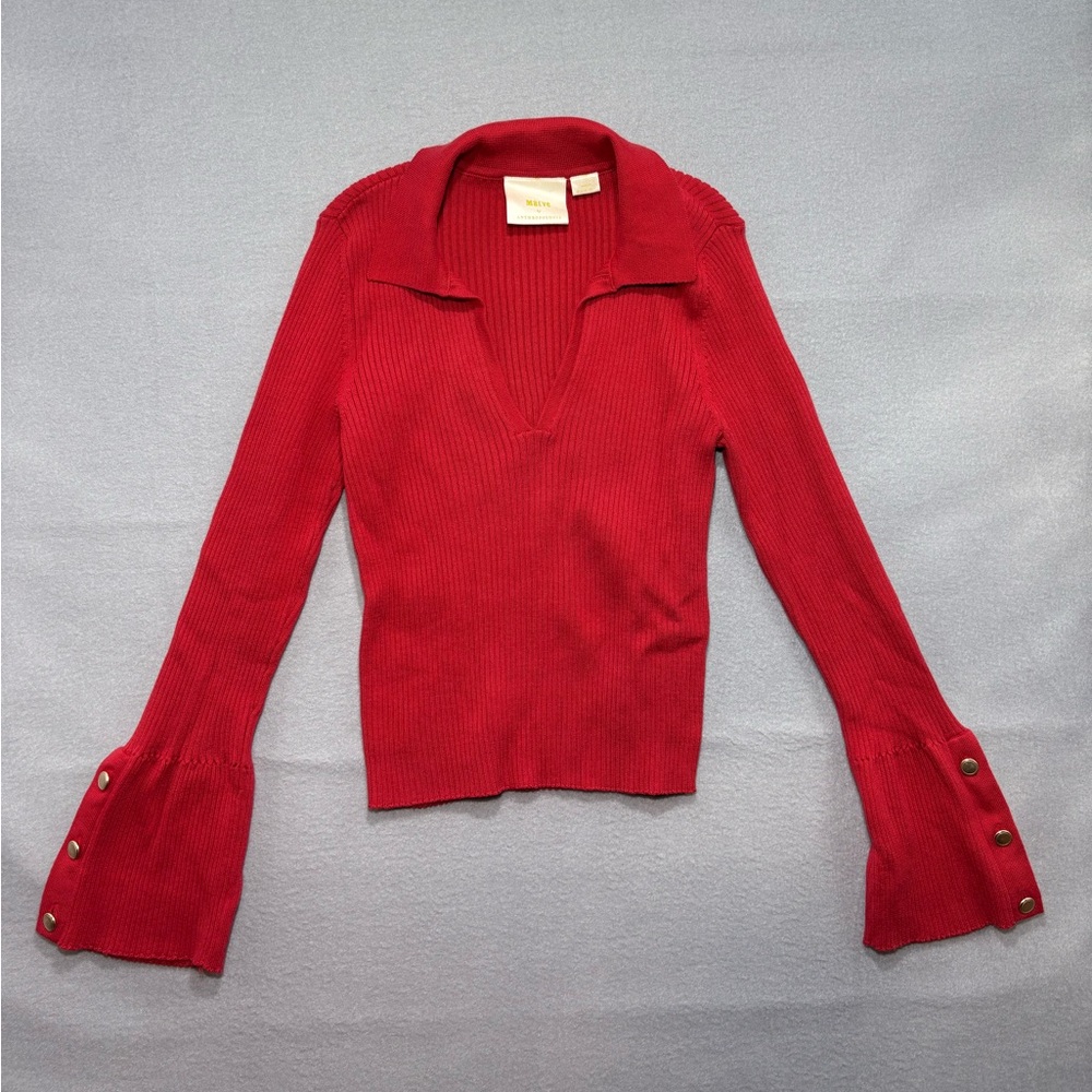 Maeve Red V-Neck Sweater - Picture 2 of 7
